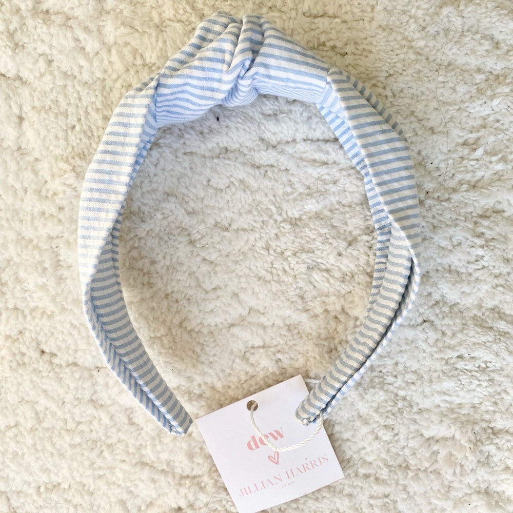 Striped Knot Headband - Powder Blue & White